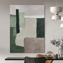 Load image into Gallery viewer, Green &amp; Gray Geometric Abstract Painting, Ideal for Minimalist Living Room &amp; Modern Office LargeART1434
