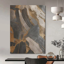 Load image into Gallery viewer, “Black, Gray, and Gold Textured Abstract” – Tactile Abstract with Metallic Accents DTP137
