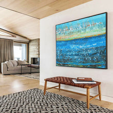 Load image into Gallery viewer, Hand - painted Large - sized Detailed Blue Sea with Bubbles Acrylic Art for Coastal - Themed Bedrooms LargeART1794
