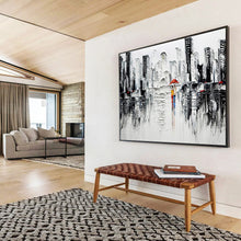 Load image into Gallery viewer, City Rain “Romantic Urban” Painting on Canvas, Impasto Cityscape Art DKH895
