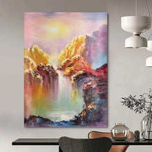 Load image into Gallery viewer, “Vibrant Waterfall Mountain Scene” - Multicolor Landscape Art on Canvas DKH1279
