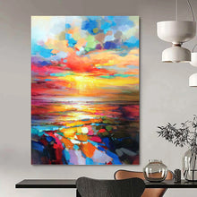Load image into Gallery viewer, “Rainbow Sunset Seascape” Abstract Painting on Canvas, Coastal Living Room Centerpiece DKH1064
