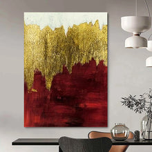 Load image into Gallery viewer, “Gold and Red Abstract Horizon” - Gold, Red Abstract Art on Canvas DKH1339
