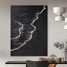 Load image into Gallery viewer, “Black &amp; White Waves” Abstract Coastal - Inspired Painting on Canvas, Dramatic Decor DKH959
