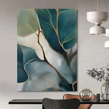 Load image into Gallery viewer, Nature - Inspired Abstract Painting, Teal &amp; Gold Foliage Art for Calming Bedroom &amp; Minimalist Living Room LargeART2253
