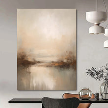 Load image into Gallery viewer, “Misty Lake at Dusk in Neutral Tones” - Beige, Grey, Brown Abstract Art on Canvas DKH1252
