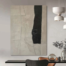 Load image into Gallery viewer, “Cracked Neutral Geometry” - Beige, Black Abstract Art on Canvas DKH1158
