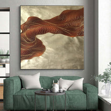 Load image into Gallery viewer, Enormous Brown - Gold Wavy Lines Acrylic for Art Deco Dining Room &amp; Upscale Hotel Lobby LargeART0347
