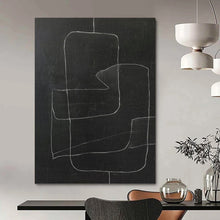 Load image into Gallery viewer, “White Lines on Black” - Black, White Abstract Line Art on Canvas DKH1150
