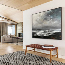 Load image into Gallery viewer, Snowy Starry Ocean Abstract Painting for Winter - Themed Home &amp; Cosy Fireplace Nook DKH109
