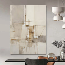 Load image into Gallery viewer, “Minimalist Line Abstract” - Grey, White, Brown Abstract Art on Canvas DKH1309
