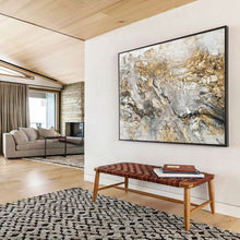 Load image into Gallery viewer, Hand - painted Large - scale Gray - Gold Textured Abstract Acrylic Art for Sophisticated Living Rooms LargeART1775
