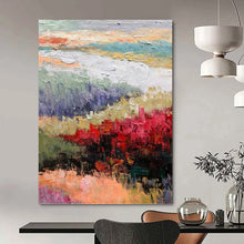 Load image into Gallery viewer, “Vibrant Landscape with Red Blossoms” - Multicolor Landscape Art on Canvas DKH1273
