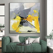 Load image into Gallery viewer, Gray, Yellow, and White Abstract Shapes Acrylic Art - Ideal for Mid - century Modern Living Room &amp; Creative Coworking Space LargeART0618

