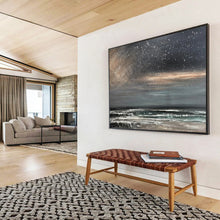 Load image into Gallery viewer, Hand - painted Oversized Starry Night Sea Acrylic Art for Dreamy Bedrooms LargeART1786
