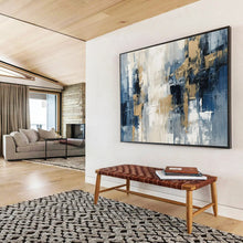 Load image into Gallery viewer, Hand - painted Gray and Gold Abstract Blocks Acrylic Art for Modern Office Lobbies LargeART1706
