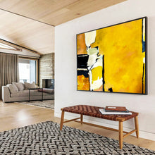 Load image into Gallery viewer, Hand - painted Oversized Abstract Yellow and Black Composition Acrylic Art for Bold Home Offices LargeART1806
