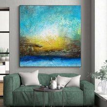 Load image into Gallery viewer, Hand - painted Substantial Textured Blue and Gold Abstract Acrylic Art for Elegant Dining Rooms LargeART0046

