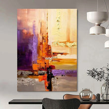 Load image into Gallery viewer, “Abstract Cityscape Layers” – Textured Oil Painting with Warm &amp; Cool Hues DTP278
