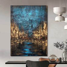 Load image into Gallery viewer, Blue &amp; Brown Textured Cityscape Abstract Art, Perfect for Industrial Living Room &amp; Urban Office LargeART2074
