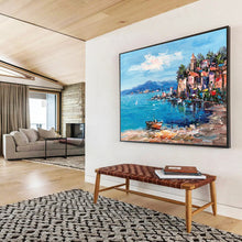 Load image into Gallery viewer, “Coastal Village Charm” - Vibrant Seaside Town Abstract Acrylic, Suits Porch and Nautical Gallery DLZ230
