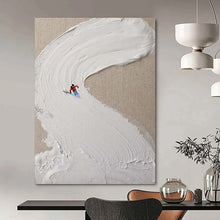 Load image into Gallery viewer, “Ski Slope Impasto” ，Cream - colored impasto forming a ski slope, with a small skier in red and blue. DTP311
