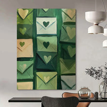 Load image into Gallery viewer, Green Envelopes with Hearts Abstract, Suited for Romantic Bedroom &amp; Cozy Home Office LargeART2031
