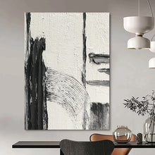 Load image into Gallery viewer, “Textured Intersection” – Thick black, gray, and white strokes, intersecting forms on textured white DTP386
