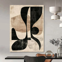 Load image into Gallery viewer, Beige &amp; Black Abstract Shapes Painting, Ideal for Retro - Inspired Lounge &amp; Modern Art Gallery LargeART1420
