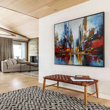 Load image into Gallery viewer, Hand - painted Colorful Cityscape Acrylic Art for Vibrant Urban Living Room Decor LargeART1673
