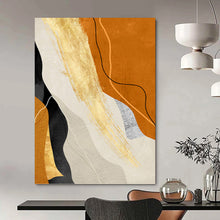 Load image into Gallery viewer, “Orange, Gold &amp; Neutral Curves” - Luxe Abstract Art on Canvas DKH1517
