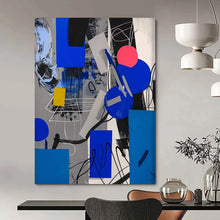 Load image into Gallery viewer, “Geometric Abstract in Blue, Gray, and Pink” – Modern Abstract Art with Clean Shapes DTP110
