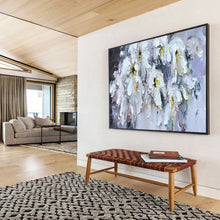 Load image into Gallery viewer, Hand - painted Large - dimension White Flowers with Colorful Accents Acrylic Art for Bright Living Rooms LargeART1763
