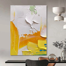 Load image into Gallery viewer, Bright Yellow &amp; White Textured Abstract Painting, Suited for Cheerful Kitchen &amp; Creative Studio LargeART1346
