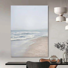 Load image into Gallery viewer, “Serene Shore” ，Soft gray - blue sky, gentle blue and white waves, beige sand, creating a calm beach scene. DTP310
