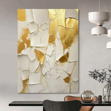 Load image into Gallery viewer, Grand Hand - painted Cracked White and Gold Textures Acrylic Art for Luxe - Themed Dining Rooms LargeART0216
