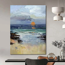 Load image into Gallery viewer, Blue &amp; Orange Coastal Abstract Painting, Ideal for Beach House Living Room &amp; Relaxing Bedroom LargeART2115
