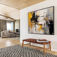 Load image into Gallery viewer, Bold Yellow, Black, and White Abstraction Abstract acrylic painting DLZ085
