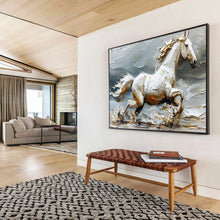 Load image into Gallery viewer, Textured White Horse “Galloping Grace” Painting on Canvas, Dynamic Equestrian Art DKH812
