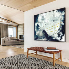Load image into Gallery viewer, Dynamic Blue - White Abstract with Yellow Accents Acrylic painting DLZ141
