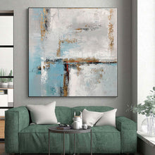 Load image into Gallery viewer, Large - Format Light Blue - Gray Gold Abstract Acrylic Art for Bedroom &amp; Hotel Suite LargeART0375
