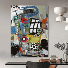 Load image into Gallery viewer, Colorful Collage Abstract Canvas Painting, Suited for Eclectic Home Office &amp; Vibrant Art Gallery LargeART1096
