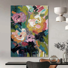 Load image into Gallery viewer, “Bold Colorful Floral Expression” - Pink, Orange, Green Flower Art on Canvas DKH1355
