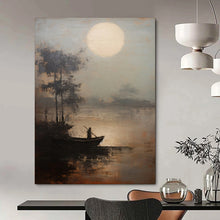 Load image into Gallery viewer, Gray &amp; Brown Moonlit Lake Abstract Art, Perfect for Calming Bedroom LargeART2094

