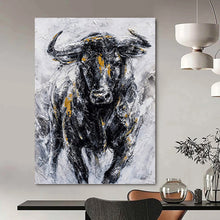 Load image into Gallery viewer, “Textured Bull with Gold Accents” - Impasto Animal Art on Canvas DKH1455
