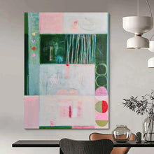 Load image into Gallery viewer, Green &amp; Pink Geometric Abstract Painting, Suited for Modern Dining Room &amp; Art - Centric Workspace LargeART1852
