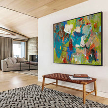 Load image into Gallery viewer, “Green and Blue Abstract Energy” - Dynamic Abstract Acrylic, Great for Fitness Studio and Living Room DLZ237
