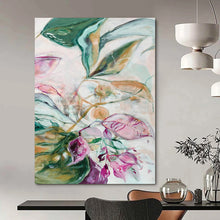 Load image into Gallery viewer, Green &amp; Pink Floral Abstract Painting, Perfect for Romantic Bedroom &amp; Floral - Themed Café LargeART1851
