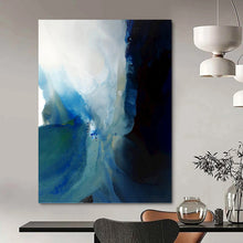 Load image into Gallery viewer, “Blue and White Flow” Abstract Ink - Inspired Painting on Canvas, Serene Minimalist Art DKH941
