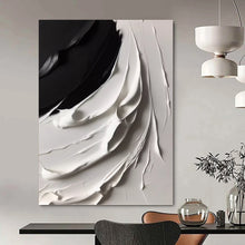 Load image into Gallery viewer, “Flowing Black and White Impasto” - Expressive Minimalist Art on Canvas DKH1670
